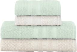 Jogo De Banho Buddemeyer Vanilla Extra Soft 100% Algodão Toalha Alta Absorção Macia Grande 4 Peças - Banho e Rosto - Presente (Verde Bege 1084/1184)