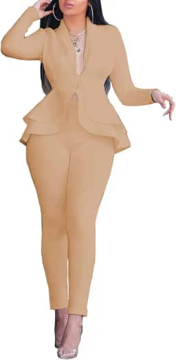 Conjunto feminino de 2 peças, casual, liso, frente aberta, blazer e calça lápis