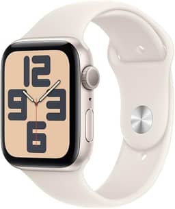 Apple Watch SE GPS • Caixa estelar de alumínio – 44 mm • Pulseira esportiva estelar – P/M