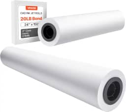 VEVOR Papel de formato amplo, rolo de plotter de 61 cm x 45,7 m, 2 rolos de encadernação CAD com núcleo de 5 cm, rolos de papel de 9 kg, ideal para desenhos CAD, planos de engenharia, mapas GIS e