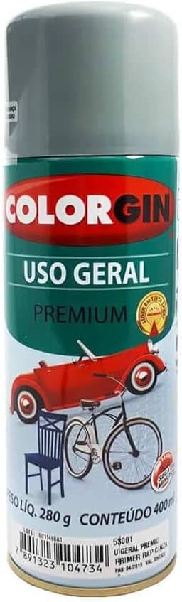 Tinta spray Colorgin Uso Geral Primer secagem rápida 400ml cinza Sherwin Williams