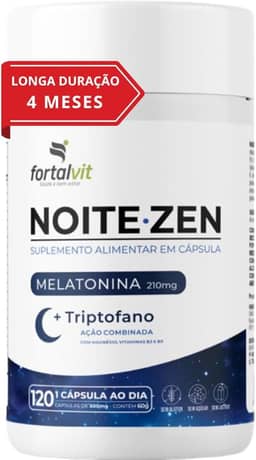 NOITE.ZEN - Melatonina 0,21 mg, L-Triptofano, Magnésio, Vitaminas B3 e B9, Longa Duração: 120 dias de uso, 120 cápsulas, Fortalvit