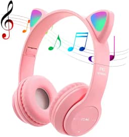 Fone De Ouvido POTIKA Bluetooth 5.0 Sem Fio Em Formato de Orelha de Gato, Cancelamento de ruído, Rosa