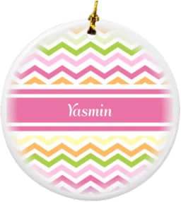 Yasmin rosa chevron nome design redondo porcelana dois lados enfeites de Natal