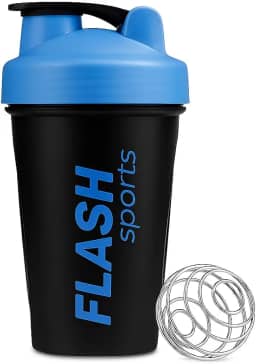 Coqueteleira Shakeira Shaker Academia Com Mola Misturador Premium 400 Ml Garrafa Copo FBK (PRETO COM AZUL)