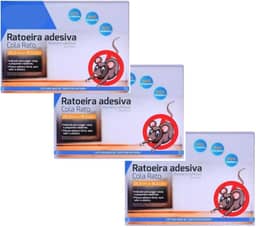 Ratoeira Adesiva Cola Rato, Pacote com 3 Unidades, Azul, Papel, 25.5 x 18.5 cm, Manual, Quadrado, para Controle de Roedores e Pragas