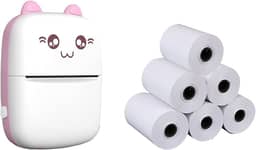 Romacci Mini impressora térmica portátil sem fio BT 200dpi Photo Label Memo Pergunta errada Impressão com cabo USB + 5 rolos Rolo de papel térmico 57 * 30mm Perguntas erradas Notas Impressão de papéis