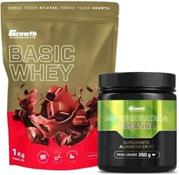 Combo Whey Protein Basic Chocolate 1kg e Creatina Monohidratada Pura 250g Growth