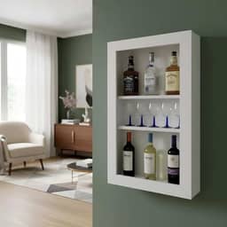 Bar Adega Peq para Vinhos e Bebidas Cristaleira Suspenso de Parede para Sala Estar ou Jantar Branco