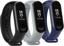 Kit com 3 Pulseiras compatíveis com Mi Band 3 ou 4, Silicone, Preto, Esportivo, Moderno