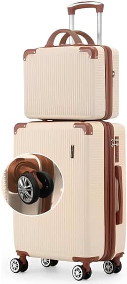 Mala de Bordo 10kg com Frasqueira Bagagem de Mão Expansivel Aprovada ANAC com 4 Rodas duplas 360° Cadeado AntiFurto TSA Mala de Viagem Alça Lateral com Divisória, Leve Resistente (Bege)