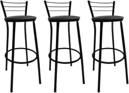 Kit 3 Banqueta de Bar Alta com Encosto - Para Cozinha Americana e Área de Lazer (Preto)