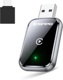 Adaptador CarPlay e Android Auto sem fio para iPhone e Android, com cabo de extensão USB e USB-C, conexão estável e sem atraso, design compacto, cor preta