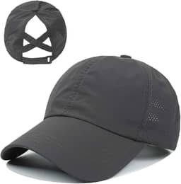 Boné Liso Feminino Rabo Cavalo Ajustável Tecido Respirável Esporte Aba Curva