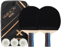 Kit 2x Raquetes Tenis de Mesa Ping Pong Huieson X3 Profissional + Capa + 3 Bolas Oficiais