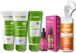 Kit Skincare Anti Oleosidade e Acne Sabonete + Esfoliante + Gel Hidratante +Sérum Rosa Mosqueta Clareador de manchas e hidratante 30ml + Mousse Limpeza Facial 150ml - 5 ITENS