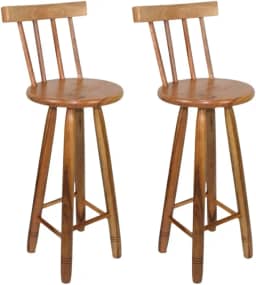 Kit 2 Bancos Alto Com Encosto Madeira Maciça Tamborete Banquetas Redondas Cozinha bar Ilhapara Bar, Cozinha e Área Gourmet - Design Confortável e Prático para Casais