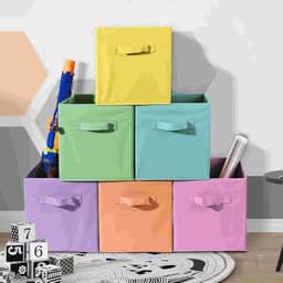 Organizador de Cubos de Tecido de 6 Peças com Alças, Organizador de Cubos Dobrável de 11 Polegadas, Cesta de Prateleira, Organizador para Armários (Colorido)