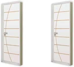 2 Kits Porta de Madeira Decorada 215x75cm com Batente de Aço 6cm Neblina Branco
