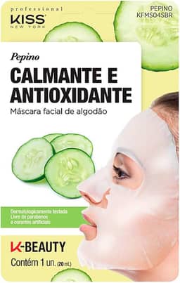 Máscara Facial de Algodão, Kiss New York Professional, Pepino