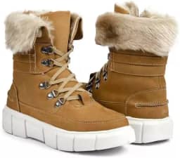 Bota Feminina de Inverno em Couro Forrada com Lã Impermeável - Bariloche