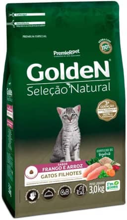 Premier Pet Ração Golden Seleção Natural para Gatos Filhotes Sabor Frango e Arroz, 3kg