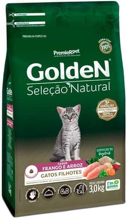 Premier Pet Ração Golden Seleção Natural para Gatos Filhotes Sabor Frango e Arroz, 3kg