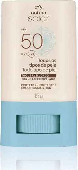 Natura Solar Protetor Solar Facial Stick, FPS 50 UVB/UVA, Toque Aveludado, 15g