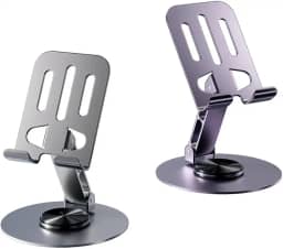 Suporte Celular Ajustável e Articulável de Mesa para Celular, com Base Giratória 360°, Pedestal Dobrável e Retrátil, Feito em Metal Resistente, Compatível com Tablet Smartphone - LILÁS ESCURO