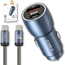 Carregador Super Turbo Veicular 60W Duas Portas, Carregamento Ultra Rápido USB 3.0, 9,1A, Entrada USB e Tipo C, Acompanha Cabo Tipo C, Produto Super Premium Para Veículos