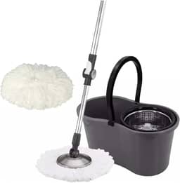 Mop com Balde Giratório 360º – Cesto Grande, 9 Litros, com 2 Refis de Microfibra para Limpeza Lava e Seca - Premium