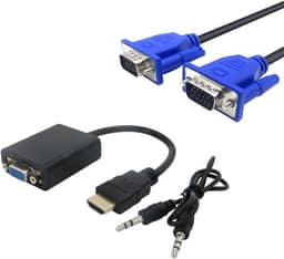 Kit Cabo Adaptador Conversor HDMI Para VGA Com Saída P2 de Áudio + Cabo VGA 1,5m [KRV Magazine]