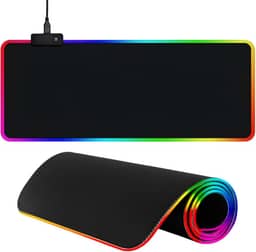 Mousepad Gamer RGB Extra Grande Base Antiderrapante LED Multicolorido Superfície Speed 80x30cm USB Preto com Borda Iluminada para Jogos Mouse Pad Gamer Ergonômico Control