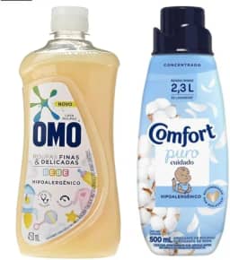Kit Roupas Delicadas Amaciante Comfort Bebe + Lava Roupas Omo Delicadas 500ml