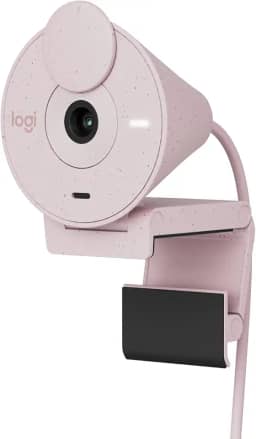 Webcam Full HD Logitech Brio 300 com Microfone com Redução de Ruído, Proteção de Privacidade, Correção Automática de Luz e Conexão USB-C- Rosa