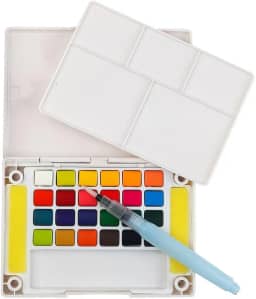 Conjunto de Aquarela Artística, 24 Cores Vibrantes, com Pincel Reservatório