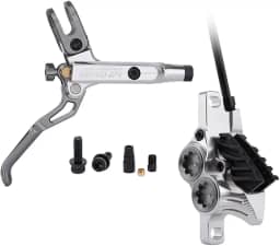 Freio a disco hidráulico para bicicleta, 4 pistões, conjunto de freio a disco MTB Ultraleve lado esquerdo dianteiro direito traseiro hidráulico conjunto de freio a disco com almofadas de metal