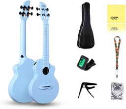 ANVAR VEDO Ukulele Profissional Sqoe 23" em Fibra de Carbono, Kit Completo com 6 Acessórios - Resistente, Portátil e Compatível com Todos os Níveis (Pacote de 1) (Azul)