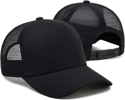 Boné de Telinha Trucker Unissex Aba Curva Liso Casual De Tela Preto