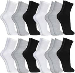 Kit 12 Pares Meias Cano Alto Conforto e Resistência Algodão Poliéster Elastano Respirável Costura Reforçada Para Esportes Academia e Dia a Dia