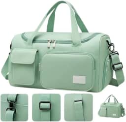 Bolsa Feminina de Viagem Grande 30L – Mala de Bordo 10kg Dobrável com 5 Compartimentos, Alça Transversal, Ideal para Academia, Passeios, Maternidade e Fim de Semana (Verde)