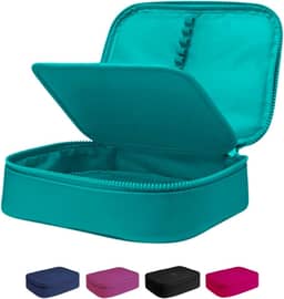 Estojo Escolar Box Grande Infantil Organizador Para Lapis Feminino Masculino Nylon Com Divisoria Necessarie Ziper Resistente Marca Calmfy (Azul-Turquesa)
