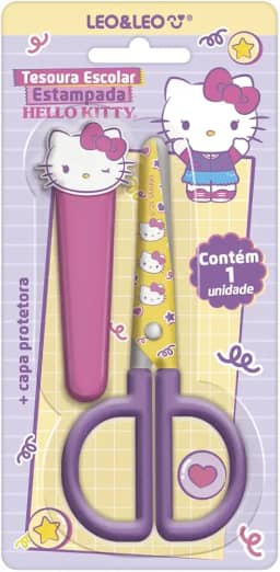 TESOURA ESCOLAR ESTAMPADA COM CAPA HELLO KITTY - BLISTER C/ 1 UND LEO&LEO