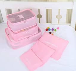 Kit Organizador de Mala de Viagem Prático 6 Peças Necessaires (Rosa Claro)