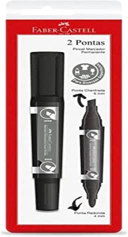 Marcador Permanente, Faber-Castell, duas pontas, SM/MP2PPR,em cartela, cor preto
