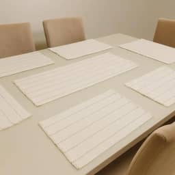 Jogo Americano 7 Peças em Algodão Feito em Tear – Caminho de Mesa e Sousplat Decorativo Chic para Mesa de Jantar (Cru com listrado bege)