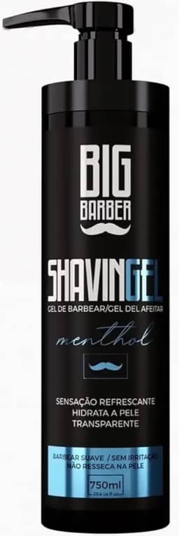 Gel de Barbear Big Barber 750ml Menthol - Profissional, Transparente para Desenho Preciso e Refrescância Intensa