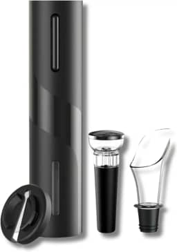 Kit Abridor de Vinho Elétrico com Cortador de Papel Alumínio, Derramador de Vinho e Rolha à Vácuo, Saca-rolha Automático, Ótima Opção de Presente e Comemorações