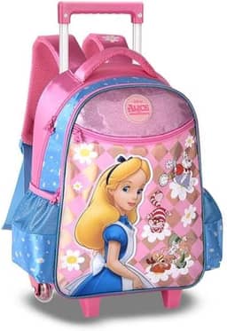 Mochila de Rodinha Infantil Alice no País das Maravilhas, Rosa e Azul