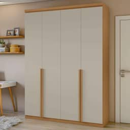 Guarda-roupa 4 Portas 2 Gavetas 100% Mdf Alonzo Amêndoa Clean/off White